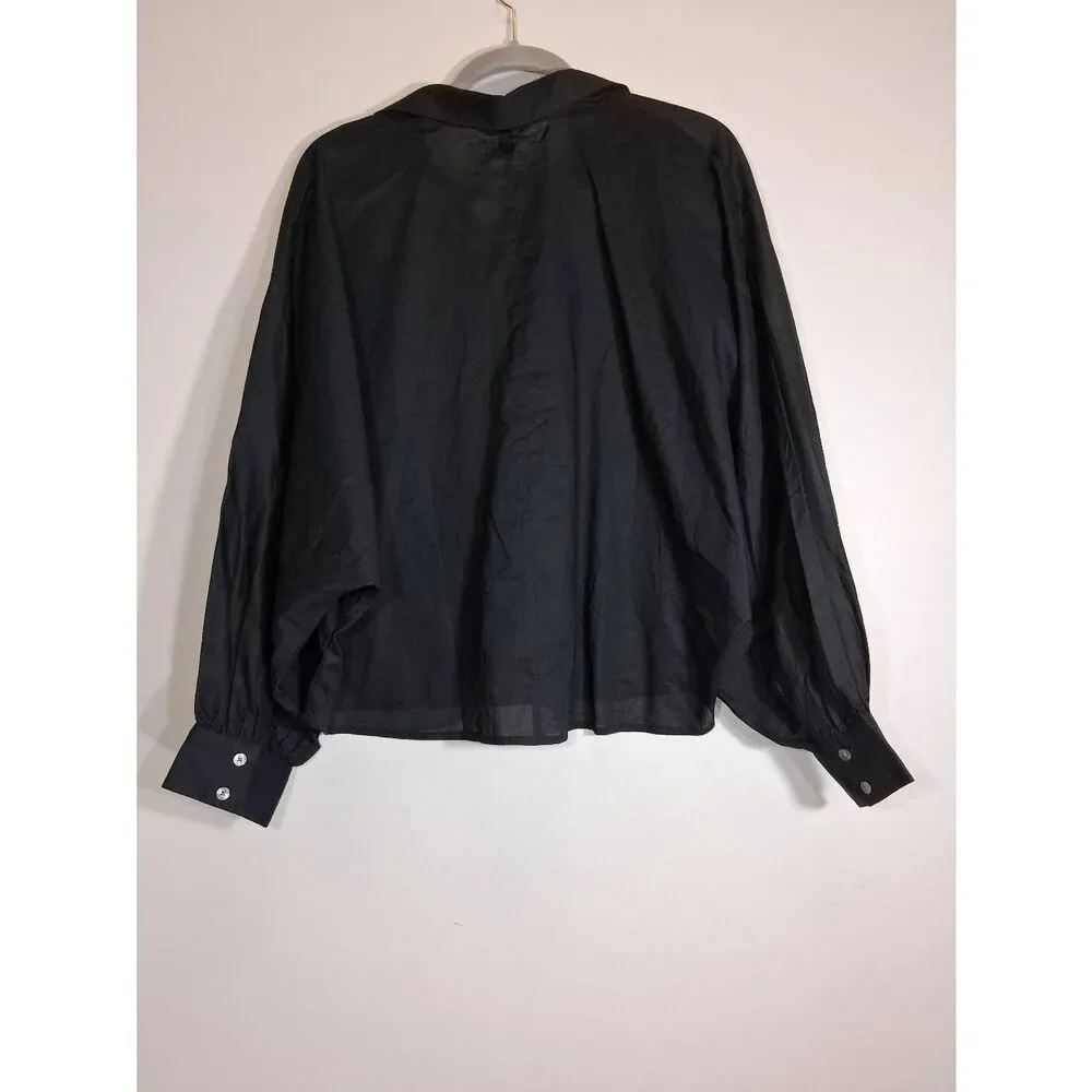 Banana Republic womens xl balloon sleeve shirt black blouse cotton lightweight - Picture 5 of 9